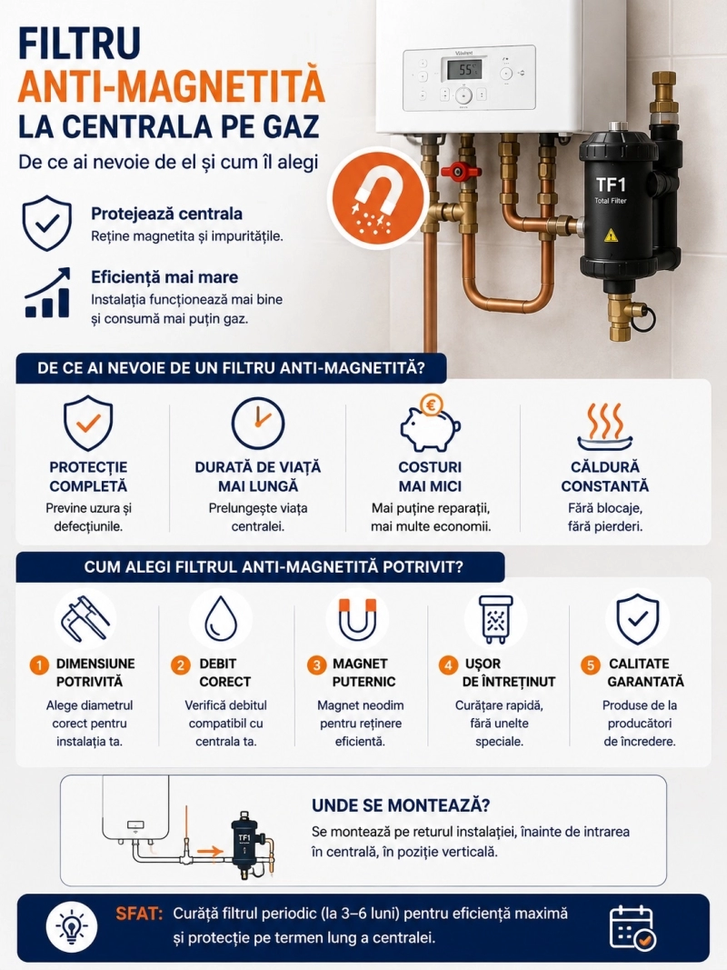 Filtru anti-magnetita pentru centrala termica: rol, montaj si intretinere