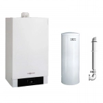 Pachet centrala termica in condensare Viessmann Vitodens 200-W 49 kw cu boiler monovalent Vitocell 100-W 300 litri, Vitotronic 200 HO1B, kit de evacuare inclus